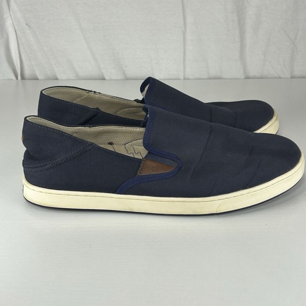 OluKai Kahu Men 12 Navy Blue Fabric Slip On Boat Shoes/Loafers/Sneakers